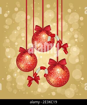 Beautiful Gold Illustration Christmas Greeting Card With Decorations. All elements are grouped and separate in layers. Stock Vector
