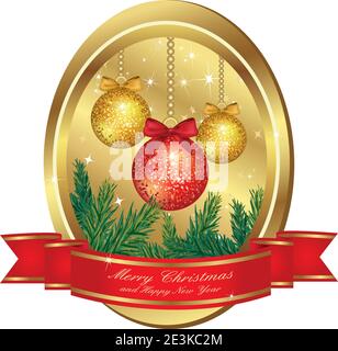 Beautiful Gold Illustration Christmas Greeting Card With Decorations. All elements are grouped and separate in layers. Stock Vector