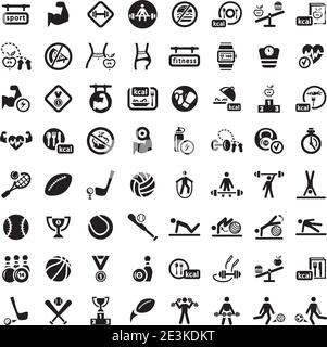 64 Fitness and Sport vector icons for web and mobile. All elements are grouped. Stock Vector