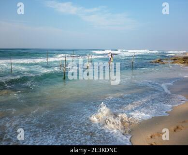 Foamy waves and blue ocean at Sri lanka's south coast Weligama beach Stock Photo