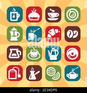 Color Coffee And Tea Icons Set Created For Mobile, Web And Applications. Stock Vector