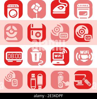 Elegant Colorful Electronic Home Devices Icons Set Created For Mobile, Web And Applications. Stock Vector