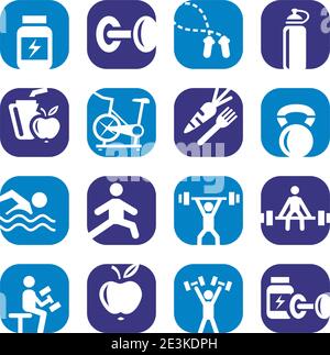 Elegant Colorful Fitness Icons Set Created For Mobile, Web And Applications. Stock Vector