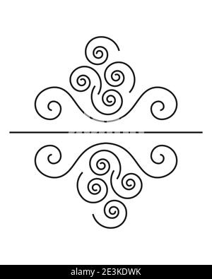 Black symmetric vignette. Vector pattern. Subtle curved lines, white background. Abstract logo, emblem, label, icon template. Monochrome art design Stock Vector