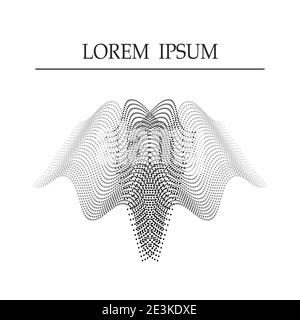 Black, gray intricate dotted shape. Symmetric pattern for logo, emblem, company symbol. Squiggle spotted lines. Vector abstract halftone design Stock Vector