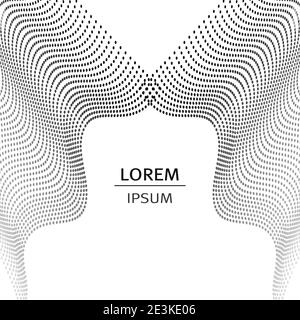 Cover template with monochrome dotted pattern. Abstract symmetric waveforms. Black, gray spotted squiggly lines. White background. Vector design Stock Vector