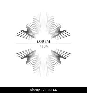 Monochrome template for logo, emblem, company symbol, icon, sign. Dotted symmetric pattern, sample text. Black, gray spotted squiggly lines. Vector Stock Vector