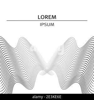 Monochrome template, dotted symmetric waveforms. Abstract pattern with headline. Black, gray spotted squiggly lines. Vector logo, emblem design. EPS10 Stock Vector