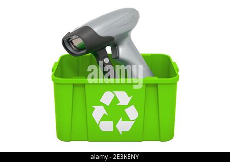 Recycling trashcan with bar code reader, 3D rendering isolated on white background Stock Photo