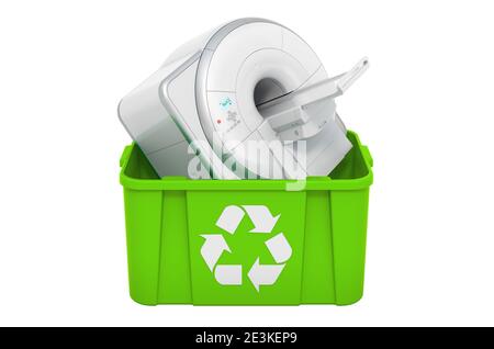 Recycling trashcan with MRI, 3D rendering isolated on white background Stock Photo