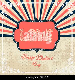 Happy valentines day retro invitation card template with origami paper ...
