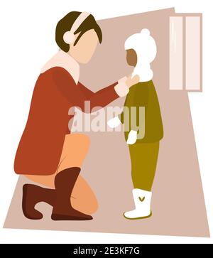 Mom going to walk with her child. Single parent concept. Isolated vector illustration. Multi-ethnic family Stock Vector