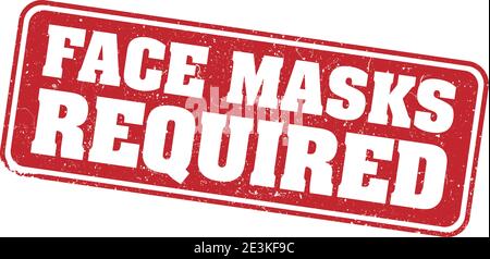 red grungy FACE MASKS REQUIRED rubber stamp or sign isolated on white vector illustration Stock Vector