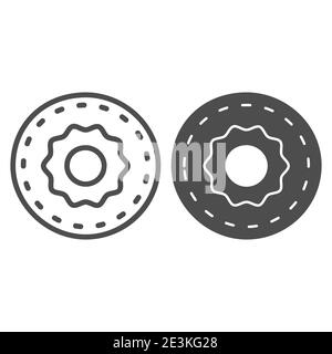 Donut line and solid icon, confectionary concept, sweet tasty fried bakery sign on white background, doughnut icon in outline style for mobile concept Stock Vector