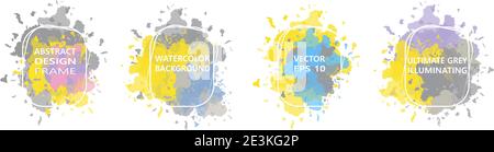 Set of Trend color 2021 Artistic Grunge Watercolor Stain elements Stock Vector