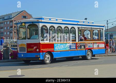 Portland Mainely Tour bus in Old Port district of Portland, Maine, ME, USA. Stock Photo