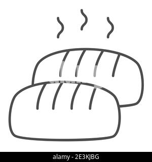 Hot loaf thin line icon, bakery concept, Bread with steam sign on white background, loaf of bread icon in outline style for mobile concept and web Stock Vector