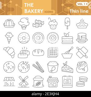 Bakery thin line icon set, pastry symbols collection or sketches. Dessert signs for web, linear style pictogram package isolated on white background Stock Vector