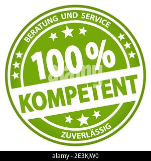 eps vector file. Round button for business and advertising usage, isolated on white background. With text 100% competence (german) Stock Vector