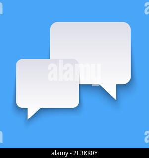EPS vector illustration of white speech bubbles with shadows on blue colored background and free space for text Stock Vector