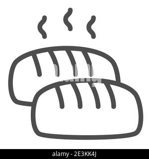 Hot loaf line icon, bakery concept, Bread with steam sign on white background, loaf of bread icon in outline style for mobile concept and web design Stock Vector