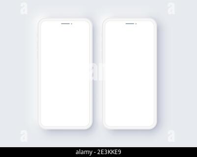 Realistic Double Mobile Phone Neomorphism Template Mockup Vector Stock Vector