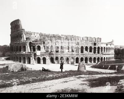 Vintage 19th century photograph: view of the Colosseum, Rome Italy.
