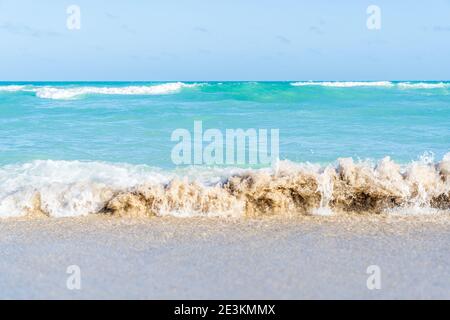 Turquoise Waves Crashing on the Beaches of Miami Florida. Stock Photo