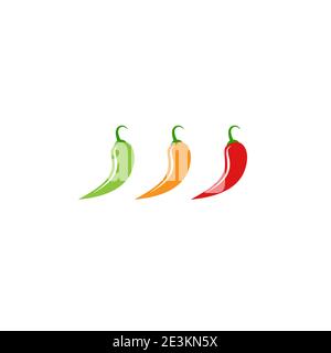 three hot Chili peppers. green, orange and red jalapeno peppers. Vector vegetable illustration isolated on white. spice level symbol. Mexican food, sa Stock Vector
