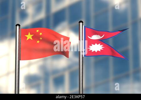 3d rendering of an flag of China and Nepal Stock Photo