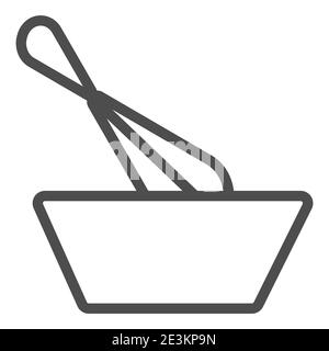 Wisk and bowl line icon, Cooking concept, Dough making sign on white background, Mixing with whisk icon in outline style for mobile concept and web Stock Vector
