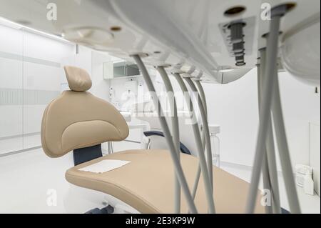 patient chair in Interior of dentistry medical office Stock Photo