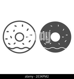 Donut with glaze line and solid icon, bakery concept, doughnut sign on white background, Donut with frosting and sprinkles icon in outline style for Stock Vector