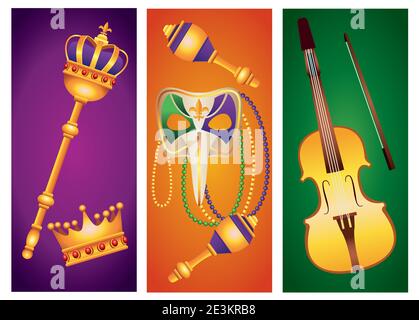 bundle of five mardi gras carnival celebration set icons vector illustration design Stock Vector