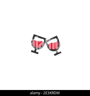 two glasses with red wine icon. mulled wine icon flat. Black simple pictogram isolated on white background. Vector illustration. Holiday, celebration, Stock Vector