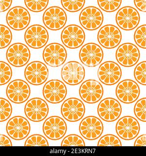 Seamless citrus pattern with orange slices on white background. Vector illustration. Summer bright vector illustration good for printing. Food ornamen Stock Vector