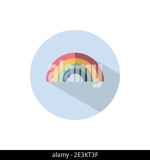 Rainbow. Flat color icon on a circle. Weather vector illustration Stock Vector