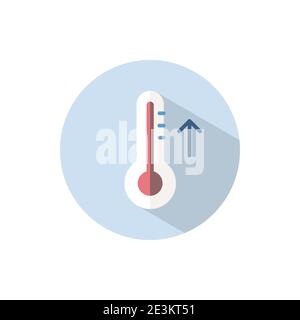 Thermometer. Rise temperature. Flat color icon on a circle. Weather vector illustration Stock Vector