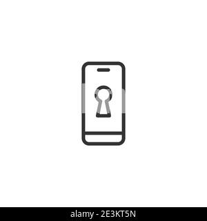Smartphone with key hole silhouette simple icon. locked, safe, protected phine. password, parole sign. line flat vector illustration isolated on white Stock Vector