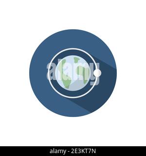 Moon rotation around the Earth. Flat color icon on a circle. Weather vector illustration Stock Vector