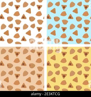 Buckwheat grains seamless patterns set. Different colors cartoon vector food ingredient background. Stock Vector