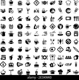 Vector 100 Food and Kitchen Icons Set for Web Stock Vector