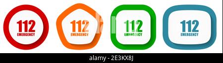 Number emergency 112 vector icon set, flat design buttons on white background Stock Vector