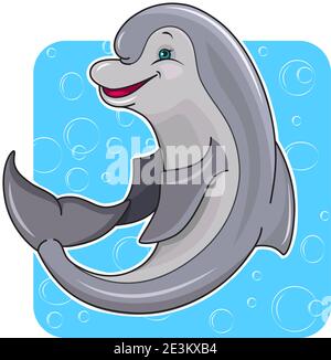 Illustration of fun cartoon dolphin in the sea. Stock Vector