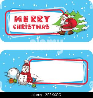 Christmas Season Vector Banner, Winter Labels With Snowman and Santa Claus. Stock Vector