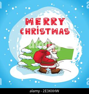 Christmas Illustration With Santa Claus - New Year Postcard In Retro style With Text  - Vector. Stock Vector