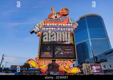 Las Vegas, JAN 8, 2021 - Exterior view of the Circus Circus Hotel and Casino Stock Photo