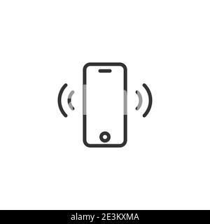 Smartphone rings silhouette simple icon. incoming call pictogram. Loud ringtone sound. black line flat vector illustration isolated on white. Stock Vector