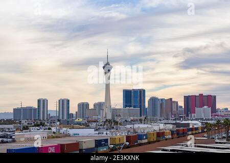 Las Vegas, JAN 12, 2021 - Afternoon view of the  skypod with cityscape Stock Photo