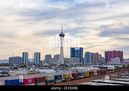 Las Vegas, JAN 12, 2021 - Afternoon view of the  skypod with cityscape Stock Photo